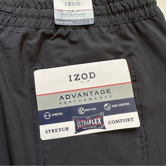 IZOD Mens Active Pants Black Advantage Performance Slim Tapered Fit Large NEW - Picture 8 of 12